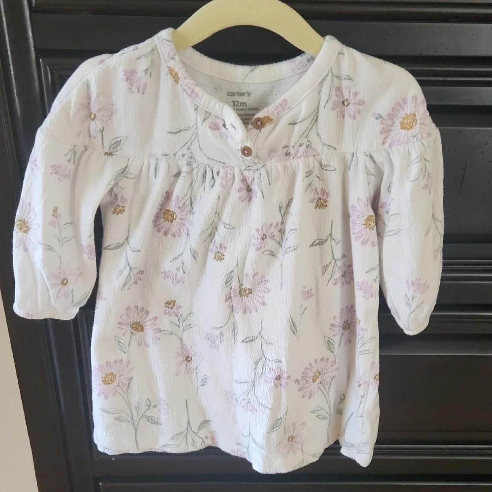 Carter's Soft White Baby Long Sleeves Dress 12 Months